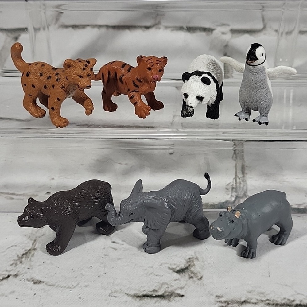 Safari Animal Figures Lot of 7 Penguin Tiger Hippo Elephant Panda Bear